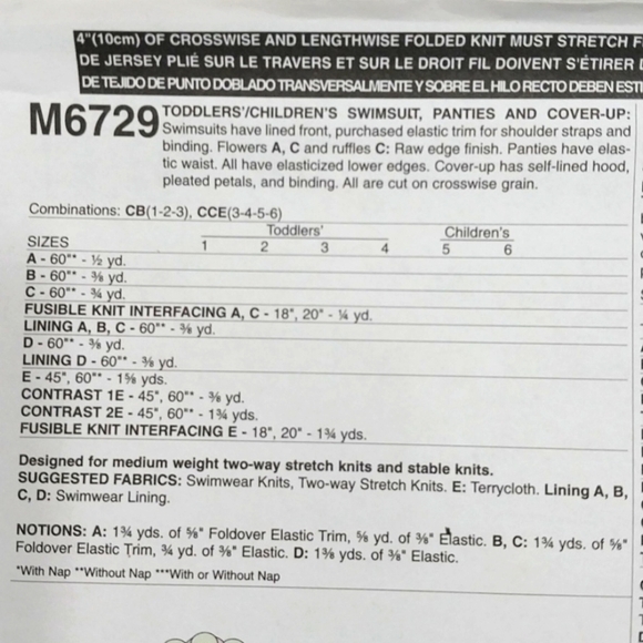 🔵BOGO FREE🔵 McCall's Sewing Pattern M6729 Child's Swimsuit & Coverup Sz 3-6 - Picture 2 of 6